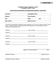 &quot;Application for Sealing of Record Involving Non-conviction&quot; - Clermont County, Ohio