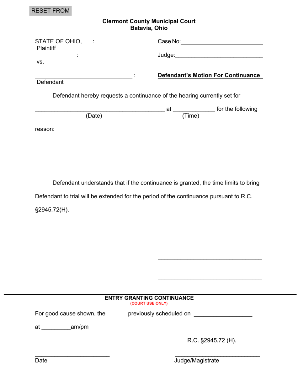 Defendants Motion for Continuance - Village of Batavia, Ohio, Page 1