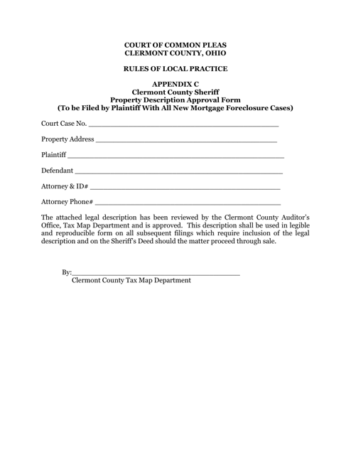 Appendix C Property Description Approval Form - Clermont County, Ohio