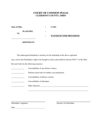 Document preview: Waiver of Time Provisions - Clermont County, Ohio