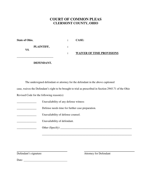 Waiver of Time Provisions - Clermont County, Ohio Download Pdf
