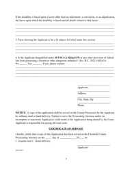 Application for Relief From Weapons Disability - Clermont County, Ohio, Page 2
