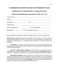 Document preview: Application for Appointment as Assigned Counsel - Clermont County, Ohio