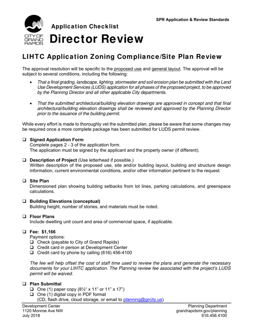 Director Review Application Checklist - LIHTC Application Zoning Compliance / Site Plan Review - City of Grand Rapids, Michigan Download Pdf