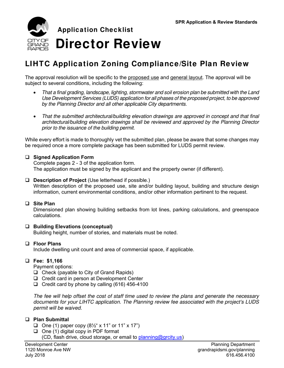 Director Review Application Checklist - LIHTC Application Zoning Compliance / Site Plan Review - City of Grand Rapids, Michigan, Page 1