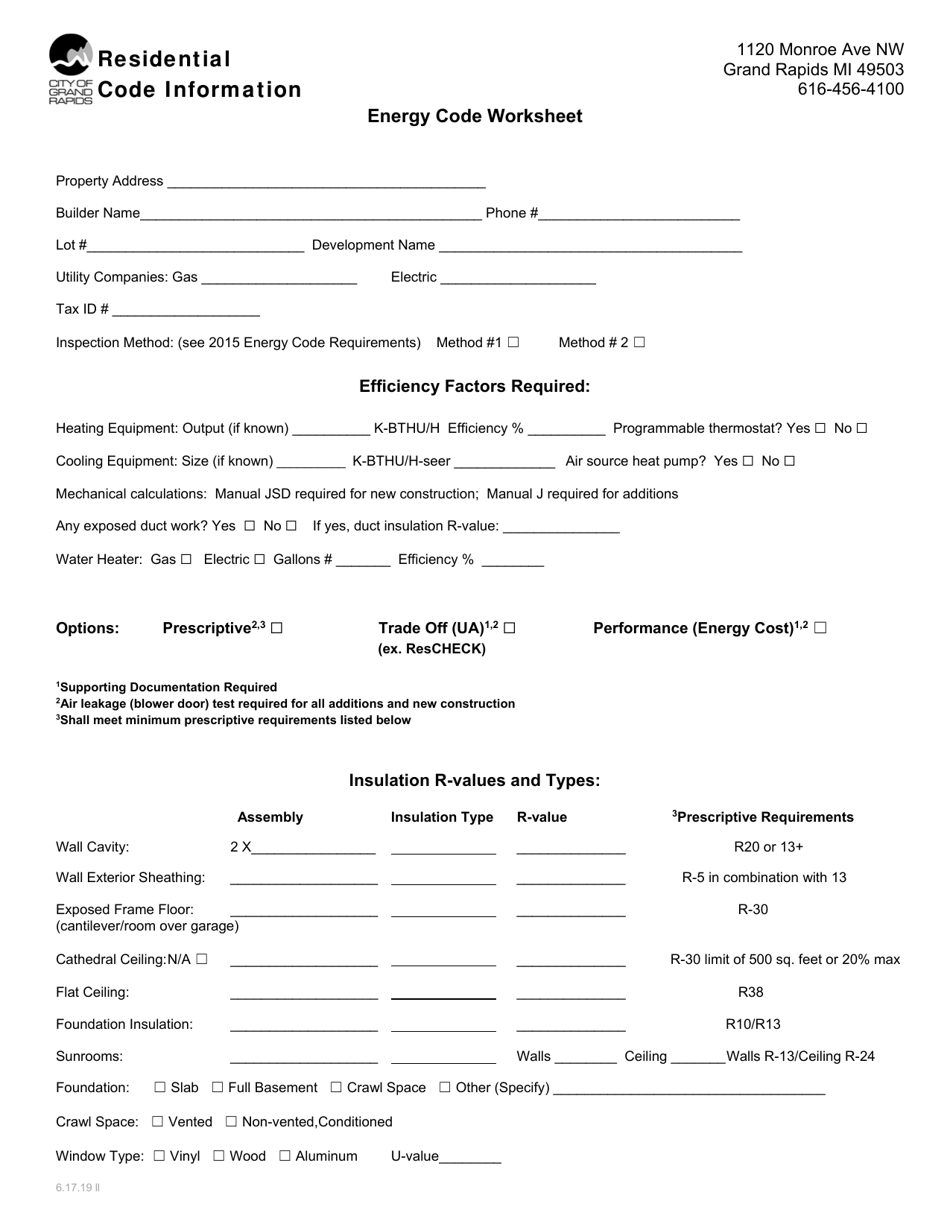 Energy Code Worksheet - City of Grand Rapids, Michigan, Page 1