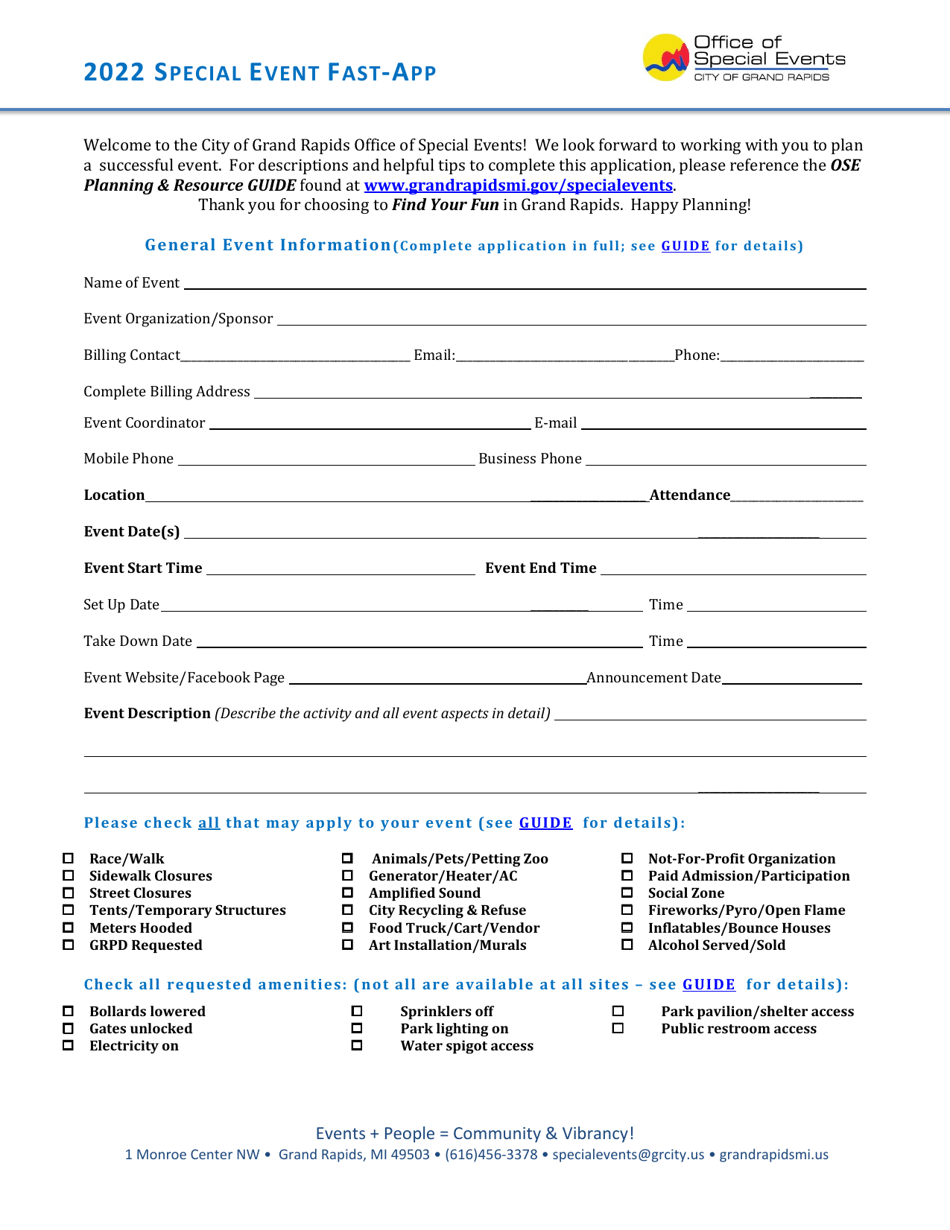 2022 City of Grand Rapids, Michigan Special Event FastApp Fill Out