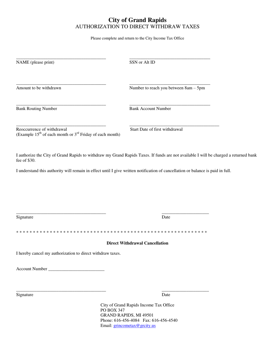 City Of Grand Rapids Michigan Authorization To Direct Withdraw Taxes Fill Out Sign Online 6421