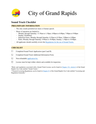 Document preview: Sound Truck Checklist - City of Grand Rapids, Michigan