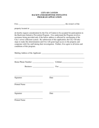 Document preview: Backwater Response Initiative Program Application - City of Canton, Ohio