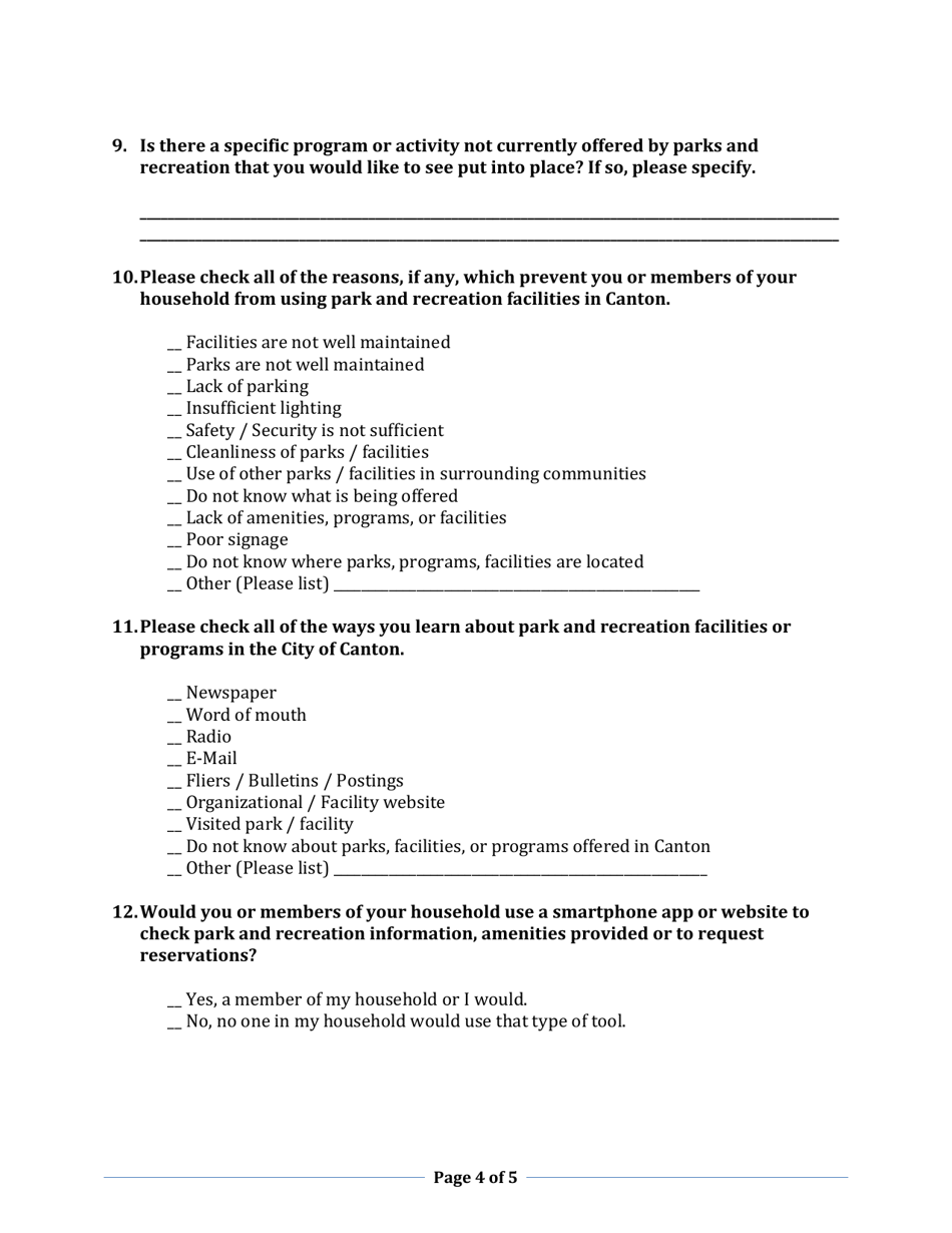 Parks Survey - City of Canton, Ohio, Page 4