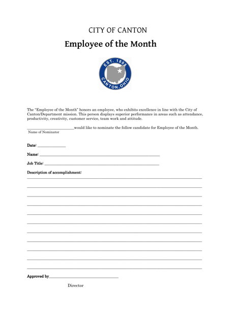 Employee of the Month Nomination Form - City of Canton, Ohio