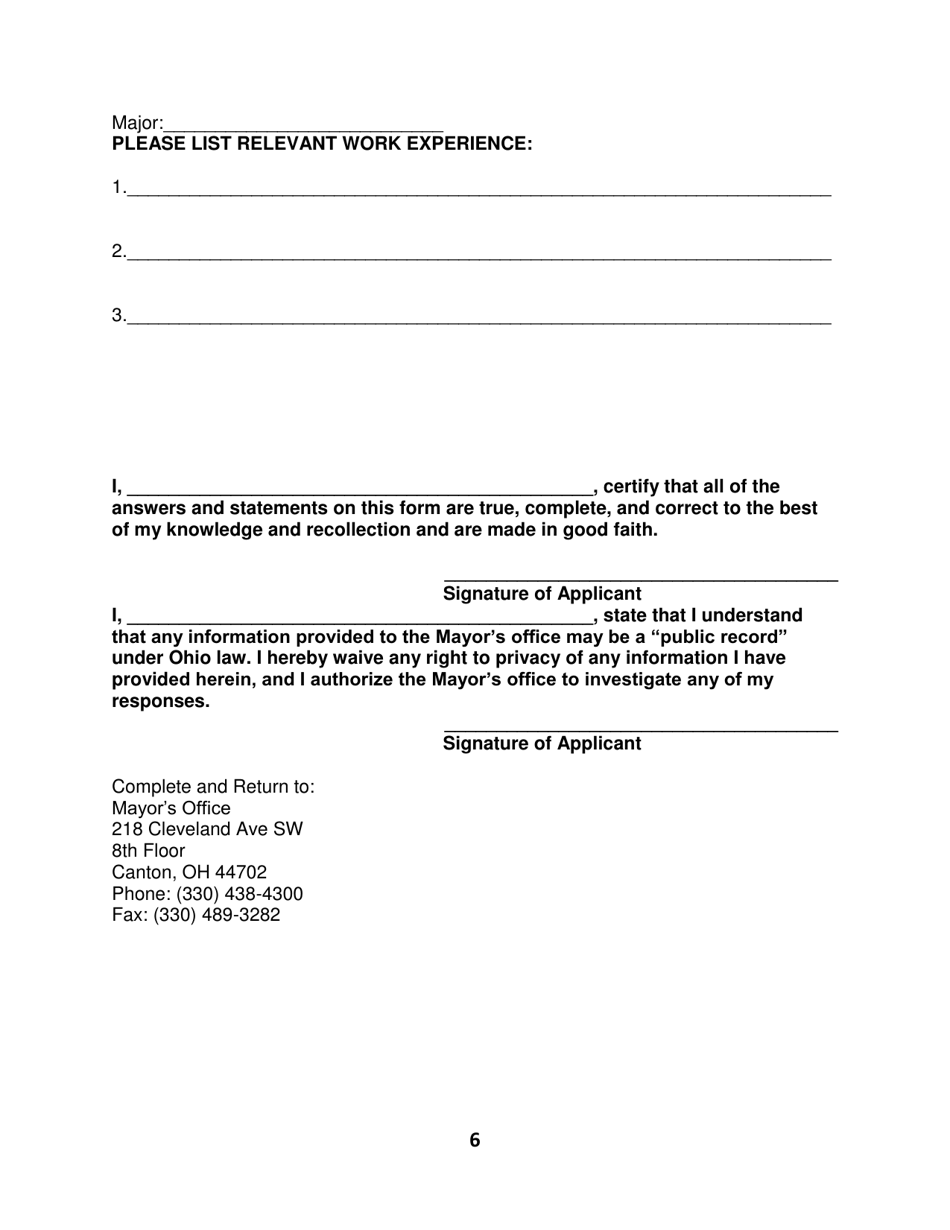 Board and Commission Application - City of Canton, Ohio, Page 6