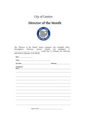 Document preview: Director of the Month Nomination Form - City of Canton, Ohio