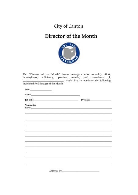 Director of the Month Nomination Form - City of Canton, Ohio Download Pdf