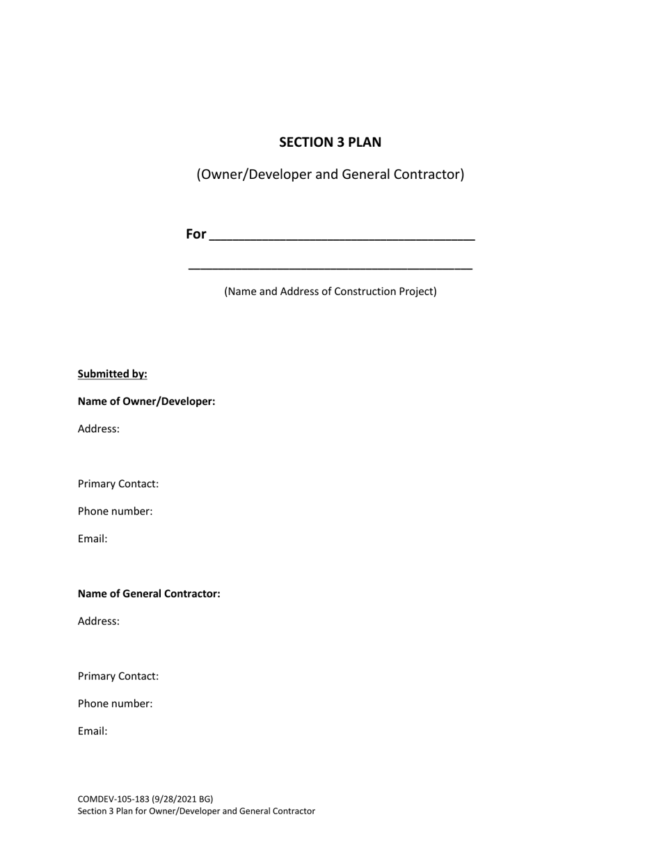 Form COMDEV-105-183 Section 3 Plan for Owner / Developer and General Contractor - City of Grand Rapids, Michigan, Page 1