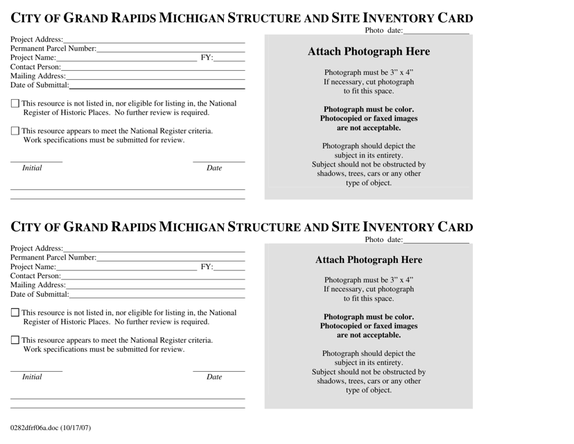 Structure and Site Inventory Card - City of Grand Rapids, Michigan