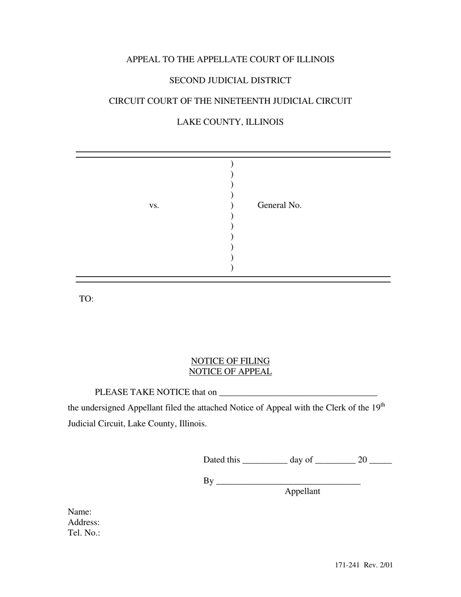 Form 171-241 Notice of Filing Notice of Appeal - Lake County, Illinois, Page 1