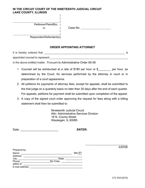 Form 171-534 Order Appointing Attorney - Lake County, Illinois