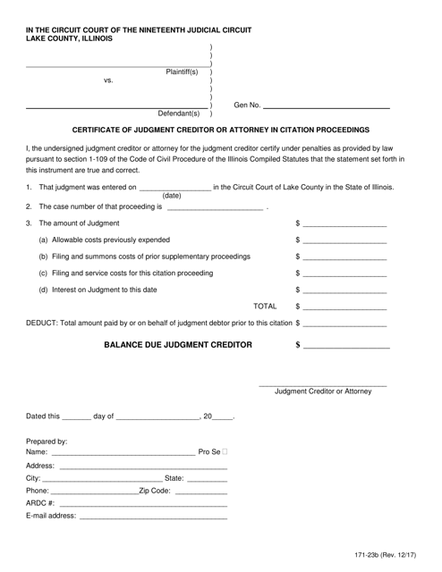 Form 171-23B  Printable Pdf