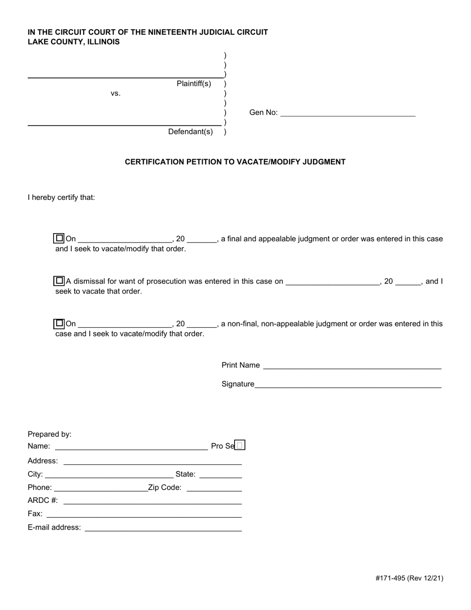 Form 171-495 - Fill Out, Sign Online and Download Fillable PDF, Lake ...