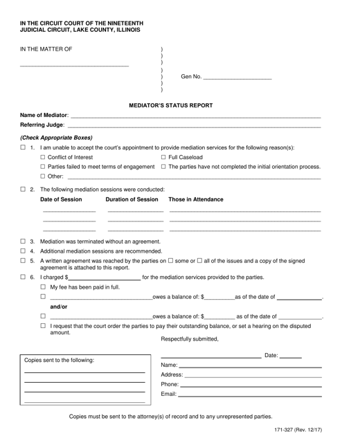 Form 171-327 Mediator's Status Report - Lake County, Illinois