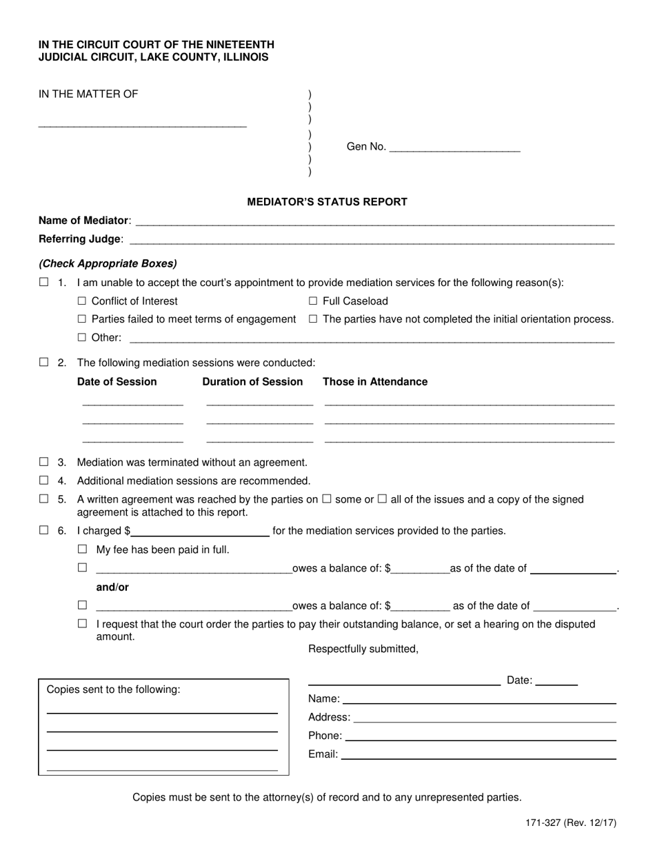 Form 171-327 Mediators Status Report - Lake County, Illinois, Page 1