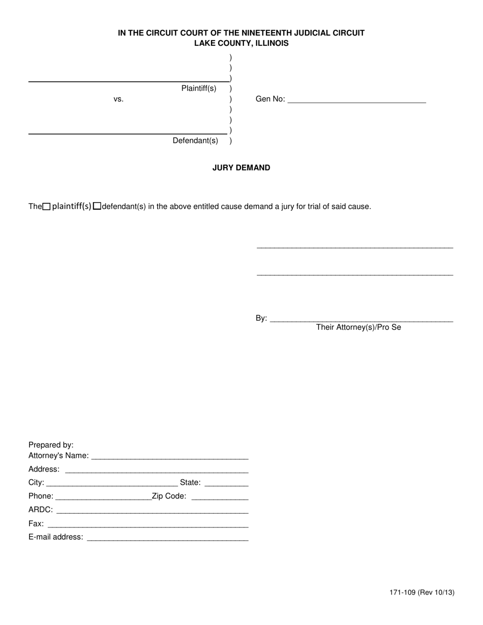 Form 171-109 - Fill Out, Sign Online and Download Fillable PDF, Lake ...