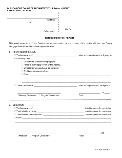 Form 171-458 Non-cooperation Report - Lake County, Illinois