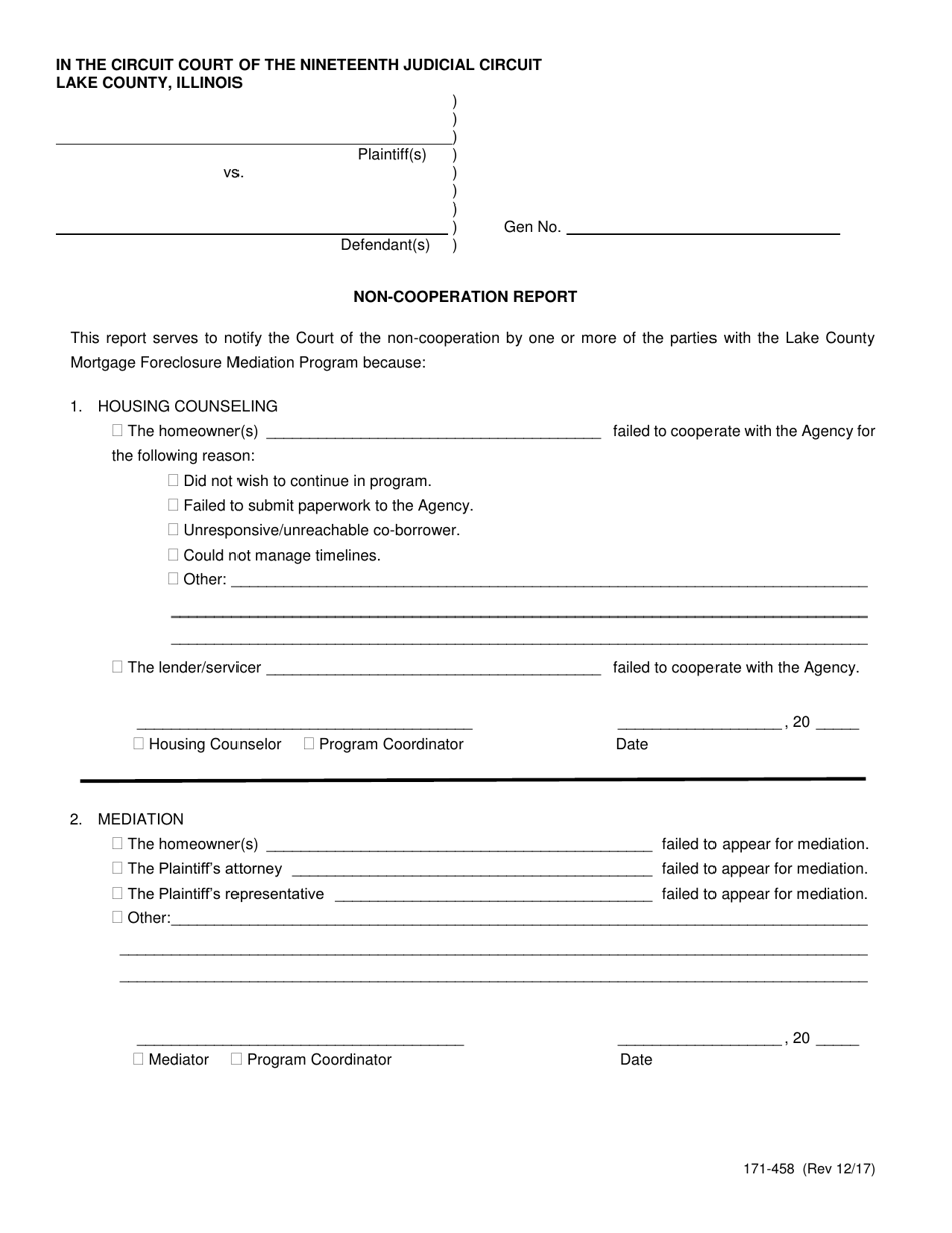 Form 171-458 Non-cooperation Report - Lake County, Illinois, Page 1
