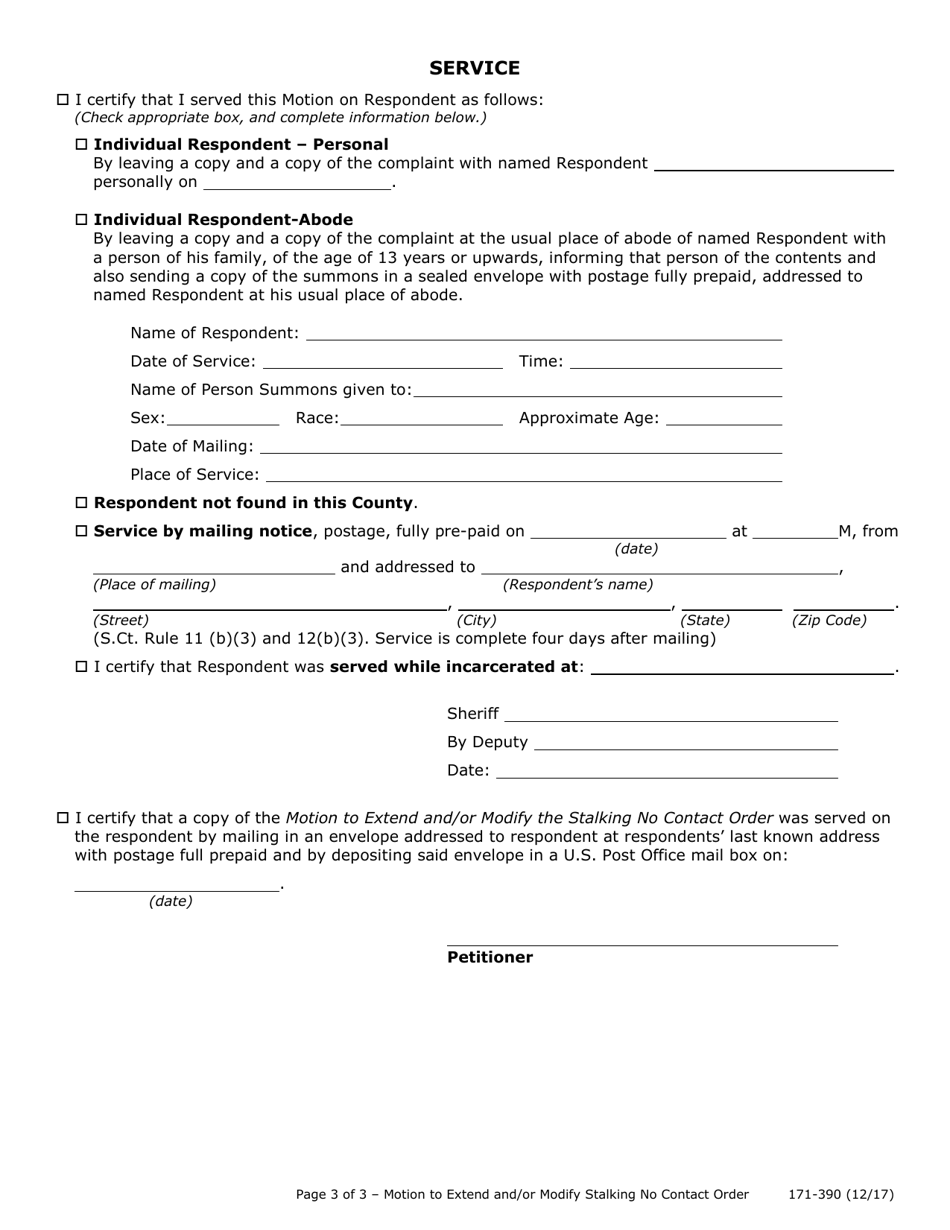 Form 171-390 Motion to Extend and / or Modify Stalking No Contact Order - Lake County, Illinois, Page 3