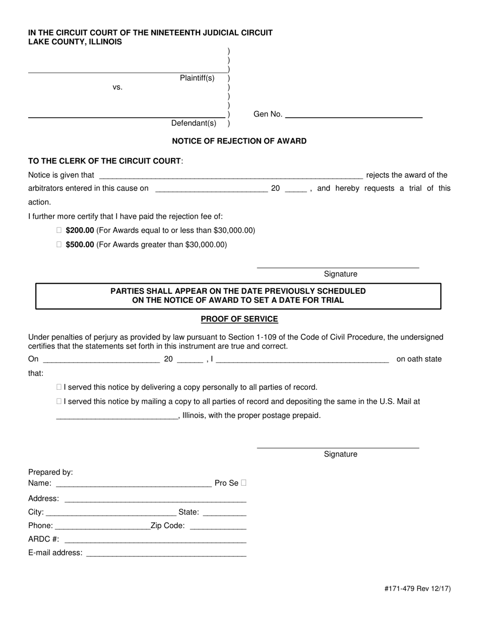 Form 171-479 Download Fillable PDF or Fill Online Notice of Rejection ...