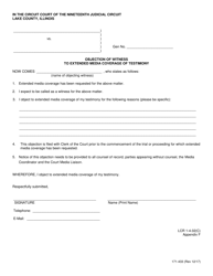 Document preview: Form 171-433 Appendix F Objection of Witness to Extended Media Coverage of Testimony - Lake County, Illinois