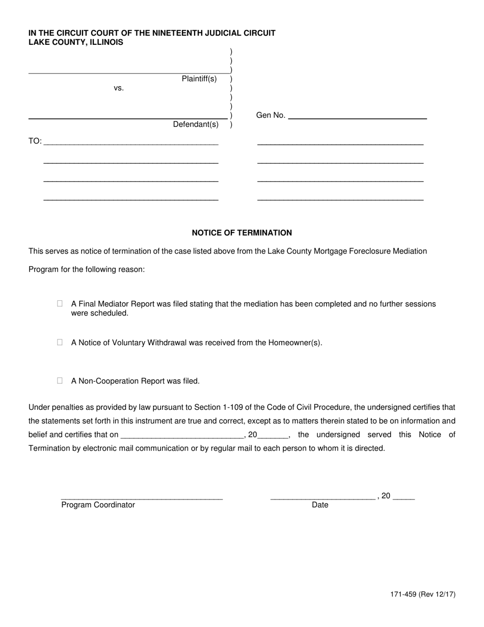 Form 171-459 Notice of Termination - Lake County, Illinois, Page 1