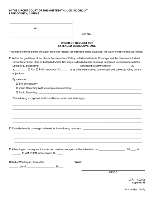 Form 171-432 Appendix B Order on Request for Extended Media Coverage - Lake County, Illinois