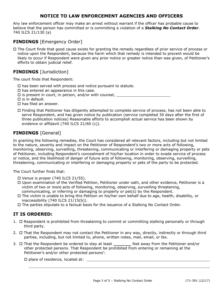Form 171-391 Stalking No Contact Order - Lake County, Illinois, Page 3
