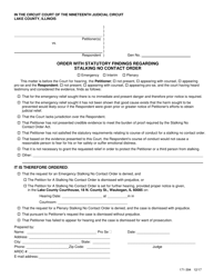 Document preview: Form 171-394 Order With Statutory Findings Regarding Stalking No Contact Order - Lake County, Illinois
