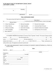 Document preview: Form 171-343 Trial Continuance Order - Lake County, Illinois
