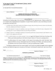 Document preview: Form 171-493 Verified Petition for Authorization for Certification or Renewal as Civil Surety - Lake County, Illinois