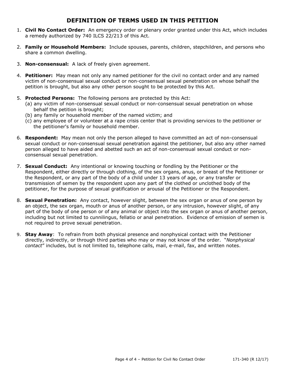 Form 171-340 Verified Petition for Civil No Contact Order (Sexual Conduct and / or Penetration) - Lake County, Illinois, Page 4