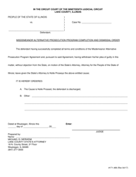 Document preview: Form 171-489 Misdemeanor Alternative Prosecution Program Completion and Dismissal Order - Lake County, Illinois