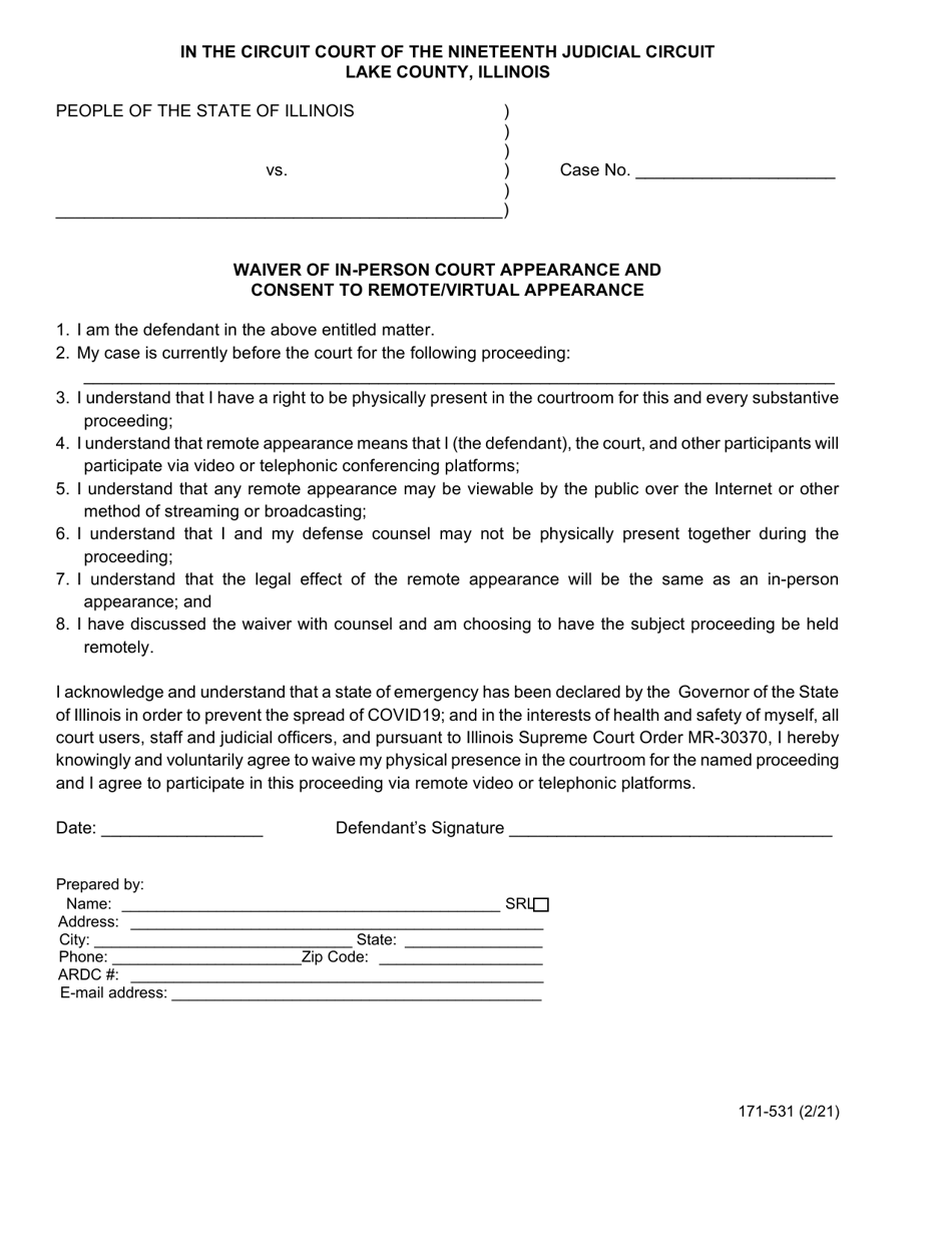 Form 171-531 - Fill Out, Sign Online and Download Fillable PDF, Lake ...