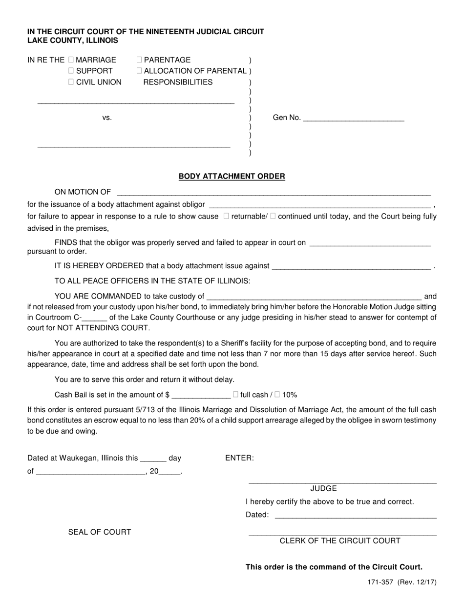 Form 171-357 - Fill Out, Sign Online and Download Fillable PDF, Lake ...