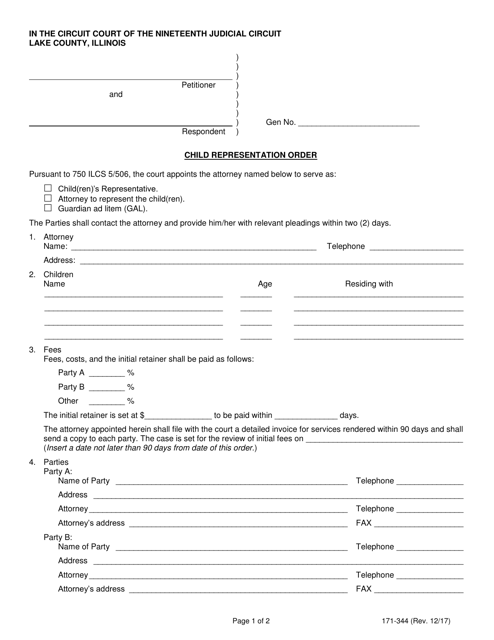 Form 171-344 Child Representation Order - Lake County, Illinois