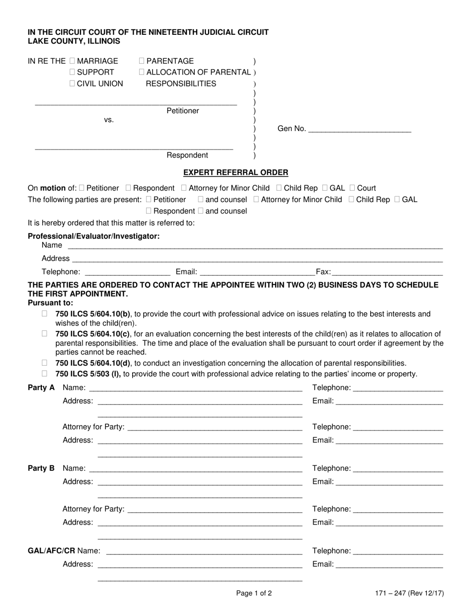 Form 171-247 Expert Referral Order - Lake County, Illinois, Page 1