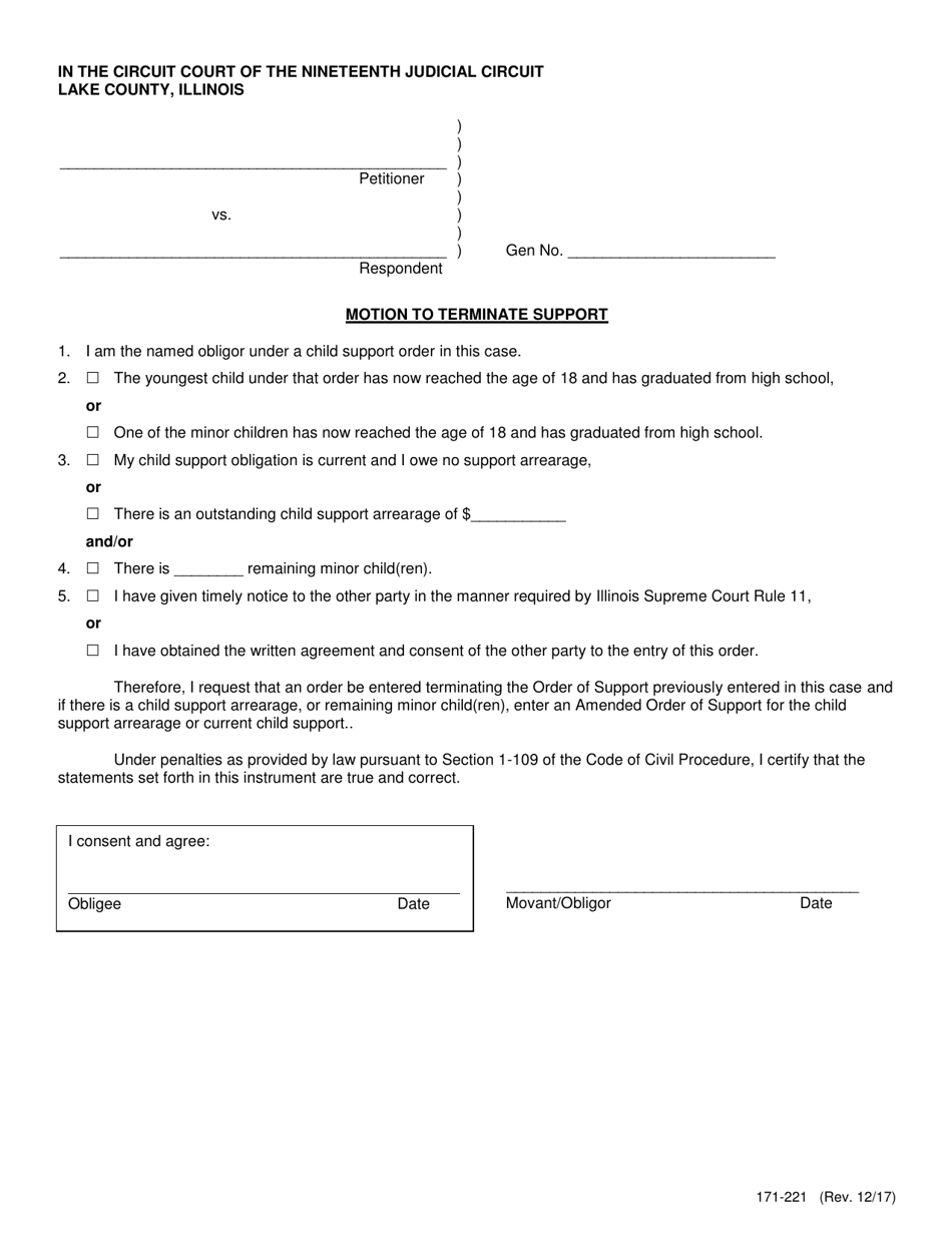 Form 171-221 Motion to Terminate Support - Lake County, Illinois, Page 1