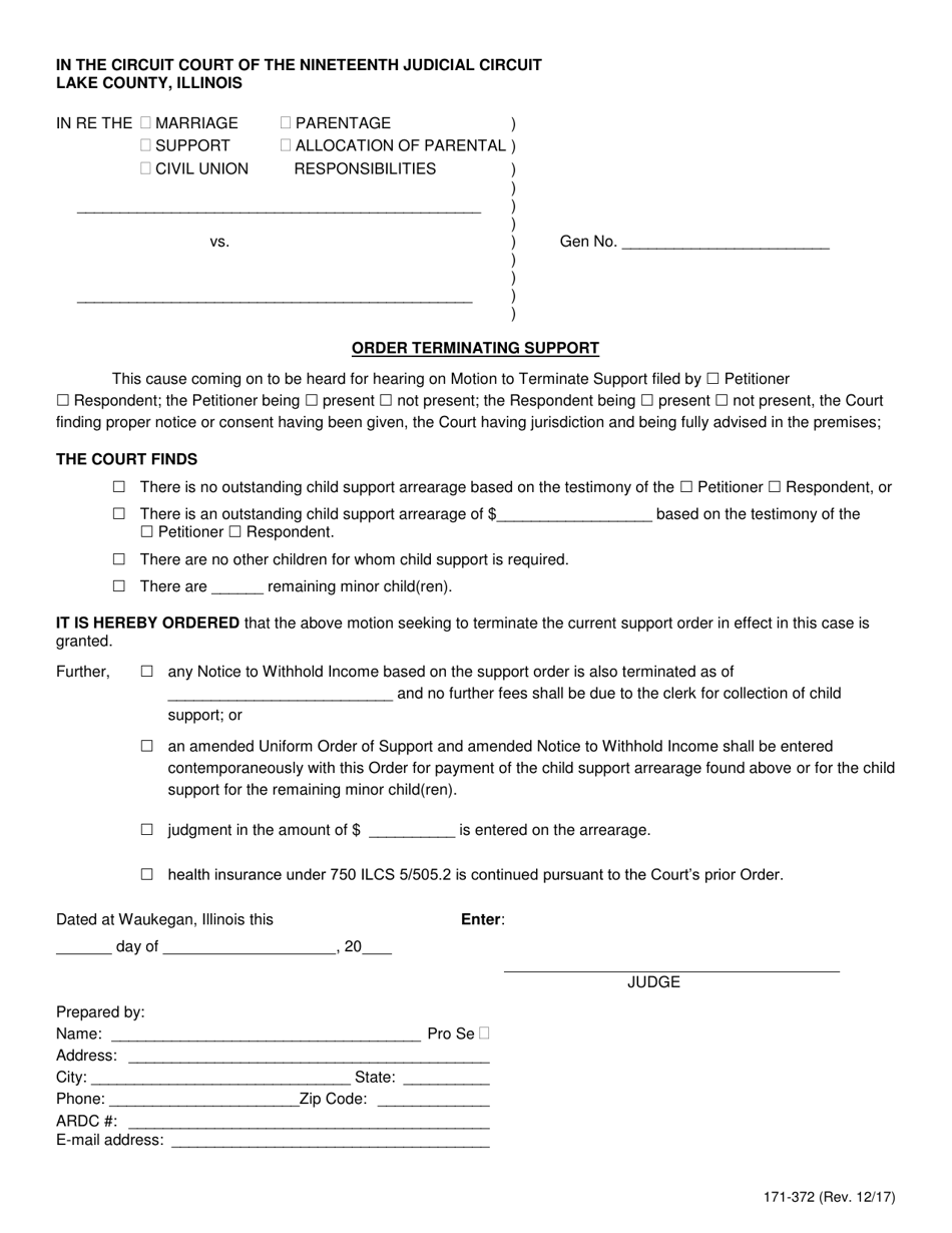 Form 171-372 Order Terminating Support - Lake County, Illinois, Page 1
