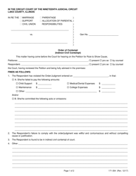Document preview: Form 171-354 Order of Contempt (Indirect Civil Contempt) - Lake County, Illinois