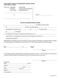 Document preview: Form 171-456 Petition to Suspend Driver's License - Lake County, Illinois