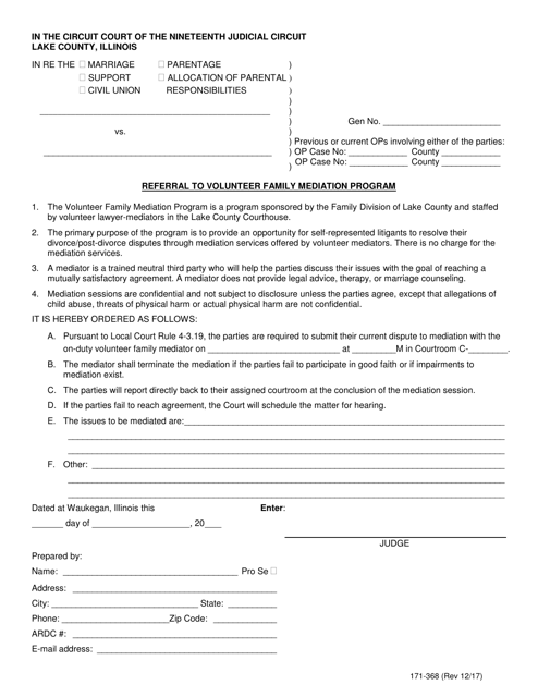Form 171-368 Referral to Volunteer Family Mediation Program - Lake County, Illinois